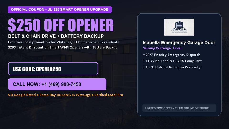 $250 OFF Smart Wi-Fi Garage Door Opener Installation in Watauga, TX - Isabella Emergency Garage Door