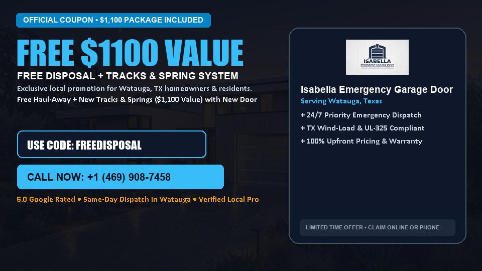 FREE Old Door Haul-Away & Heavy-Duty Tracks in Watauga, TX - Isabella Emergency Garage Door
