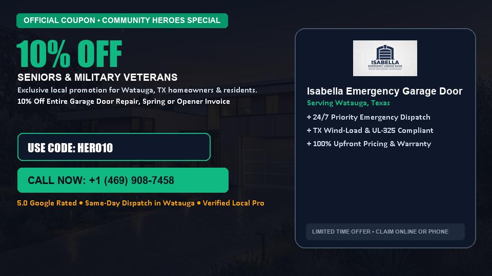 10% OFF Senior, Military & First Responder Discount in Watauga, TX - Isabella Emergency Garage Door