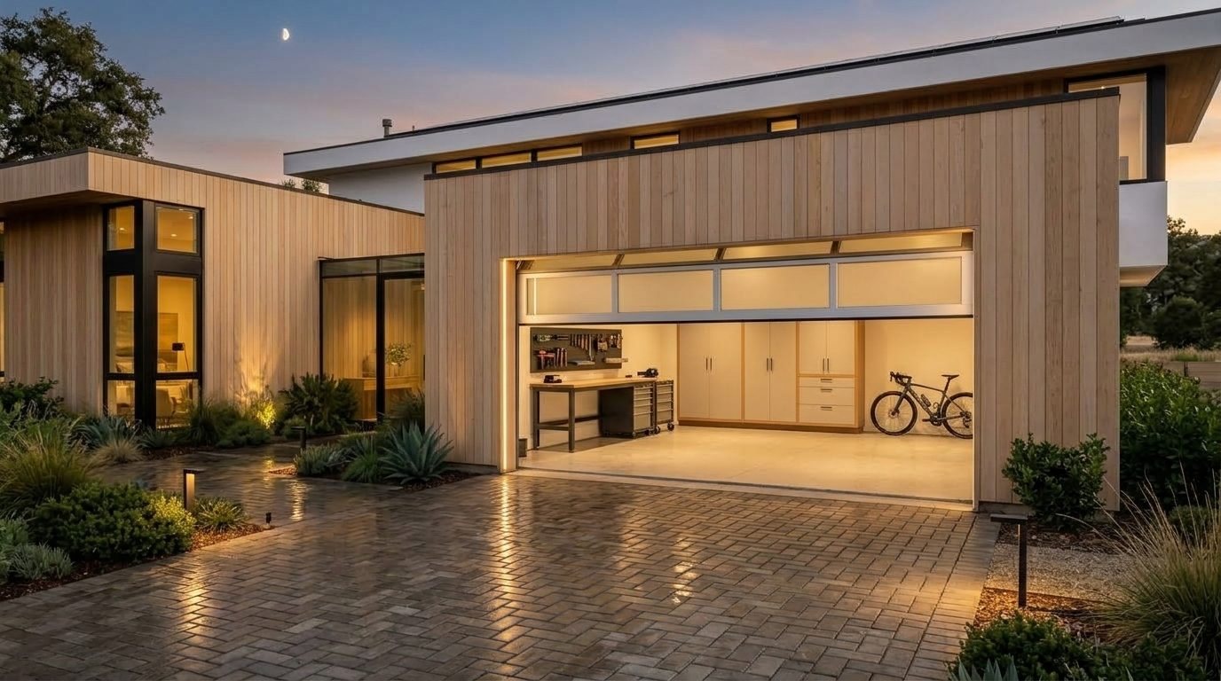 Isabella Emergency Garage Door Garage Door Gliding Open Revealing Warm Illuminated Interior